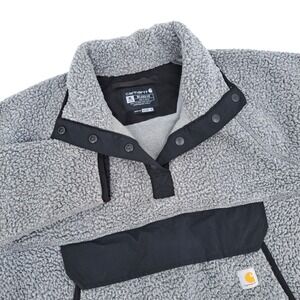 Carhartt OJ4991-W Sherpa Fleece Pullover Mens XL Gray Relaxed Fit Snap Mock Neck